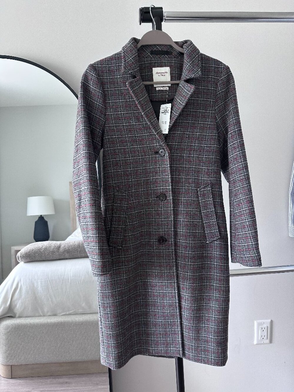 Abercrombie & Fitch Women's Wool-Blend Dad Coat In Grey Plaid Size Small